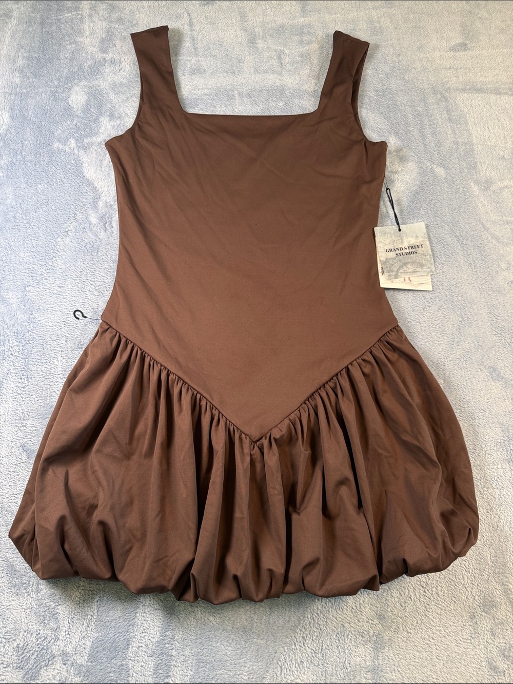 Sleeveless Brown Bubble-Hem Mini Dress